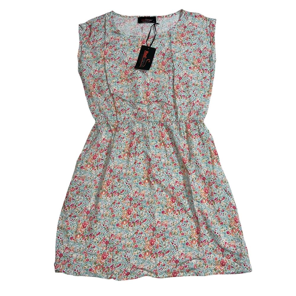 Red Hanger Womens Blouson Sundress Summer Sleeveless Floral Pink Short Small